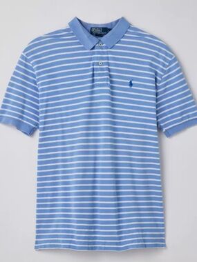 RALPH LAUREN Blue & White Striped Polo with Embroidered Blue Pony LARGE